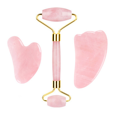 Rožinio kvarco nefrito akių kaukė Veido masažuoklis voleliu guašo grandiklis Natūralaus akmens nefrito volelis guašos lenta veido kaukė veido masažuoklis