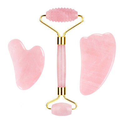 Rožinio kvarco nefrito akių kaukė Veido masažuoklis voleliu guašo grandiklis Natūralaus akmens nefrito volelis guašos lenta veido kaukė veido masažuoklis