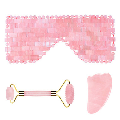 Rožinio kvarco nefrito akių kaukė Veido masažuoklis voleliu guašo grandiklis Natūralaus akmens nefrito volelis guašos lenta veido kaukė veido masažuoklis