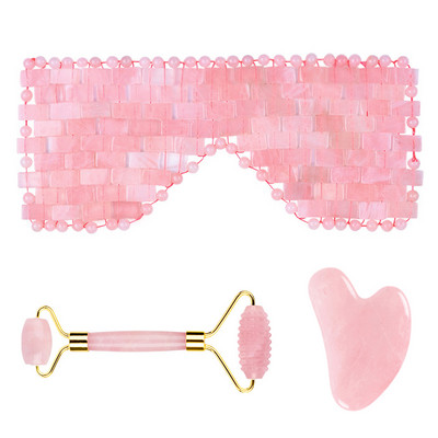 Rožinio kvarco nefrito akių kaukė Veido masažuoklis voleliu guašo grandiklis Natūralaus akmens nefrito volelis guašos lenta veido kaukė veido masažuoklis