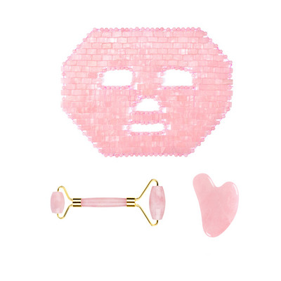 Rožinio kvarco nefrito akių kaukė Veido masažuoklis voleliu guašo grandiklis Natūralaus akmens nefrito volelis guašos lenta veido kaukė veido masažuoklis