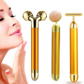24k Gold Energy Beauty Bar Set 3D vibracijska masaža lica Jade Roller Face Massager Stick Njega kože Face Roller Face Lift Stick