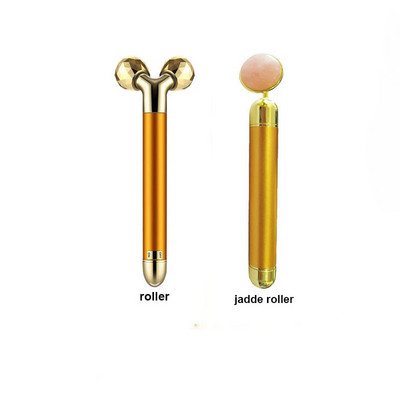 24k Gold Energy Beauty Bar Set 3D vibracijska masaža lica Jade Roller Face Massager Stick Njega kože Face Roller Face Lift Stick