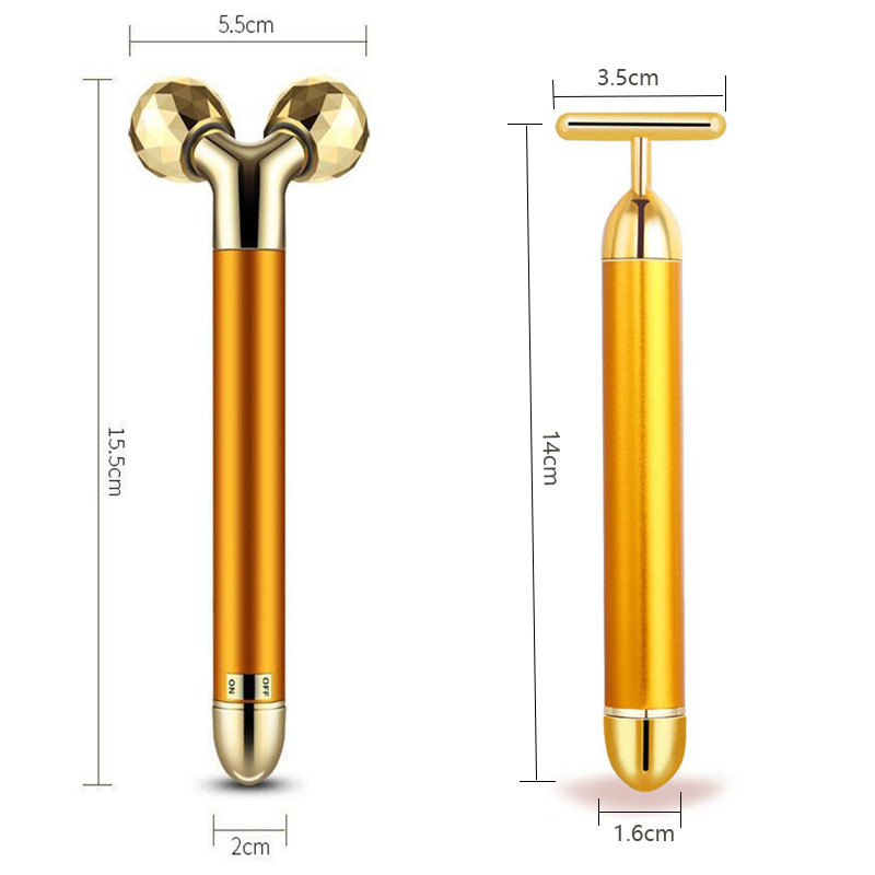 24k Gold Energy Beauty Bar Set 3D vibracijska masaža lica Jade Roller Face Massager Stick Njega kože Face Roller Face Lift Stick
