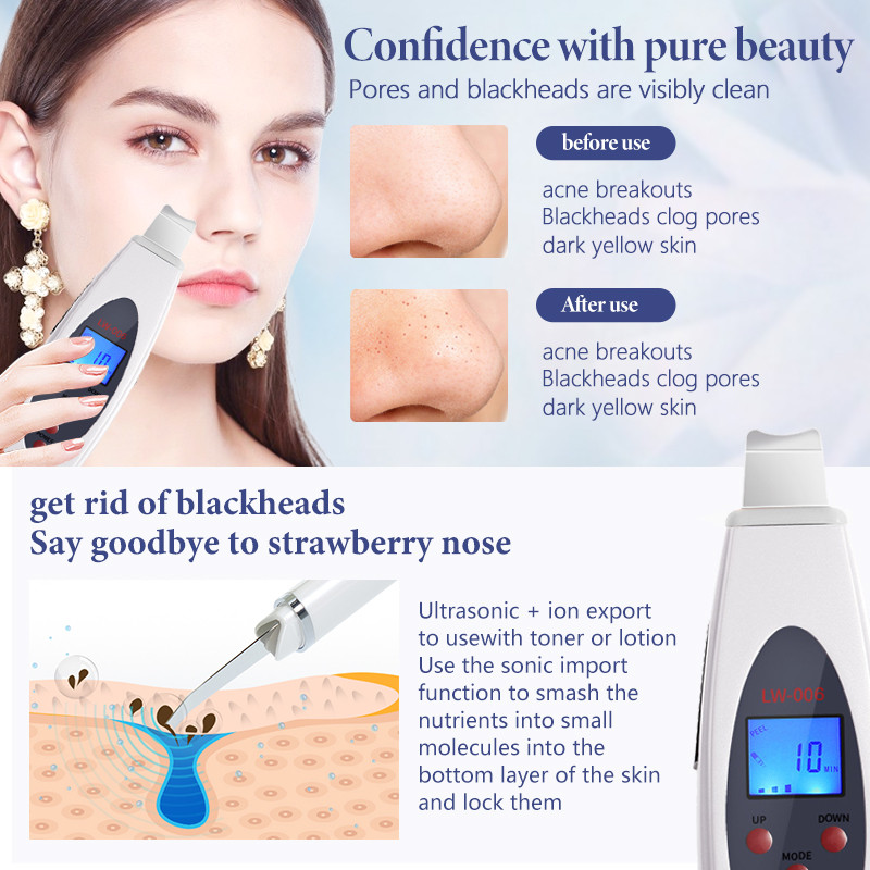 Ultrahangos bőrradír mély arctisztító gép eltávolítása Arcmasszírozó Ultrahangos peeling Clean Tone Lift LW006