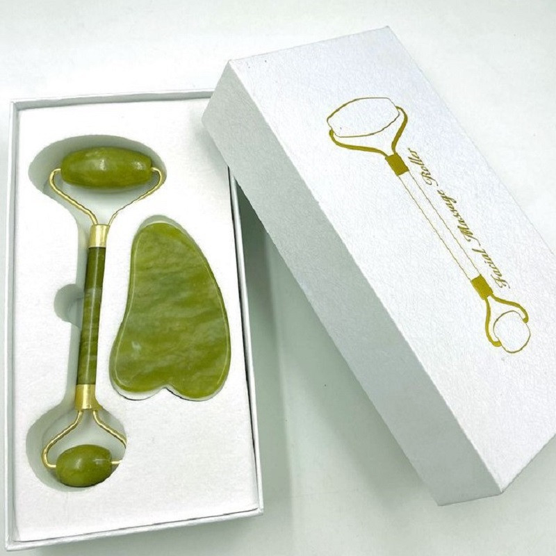 Natural Face Massager Jade Beauty Device görgős masszírozó szett Gua Sha + Roller + ajándékdoboz Jade görgős kaparó arcbőrápolás
