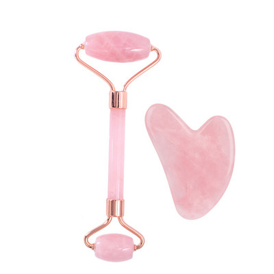 Natural Jade Roller Gua Sha Set Arc szépség Bőrápolás Karcsú eszközök Rózsakvarc masszírozó arcra test nyak Relax ránctalanító
