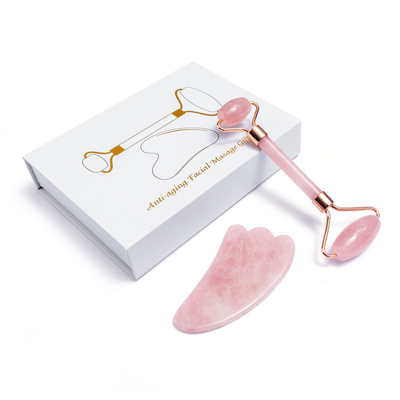 Natural Jade Roller Gua Sha Set Arc szépség Bőrápolás Karcsú eszközök Rózsakvarc masszírozó arcra test nyak Relax ránctalanító