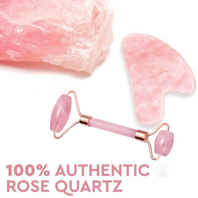 Natural Jade Roller Gua Sha Set Arc szépség Bőrápolás Karcsú eszközök Rózsakvarc masszírozó arcra test nyak Relax ránctalanító