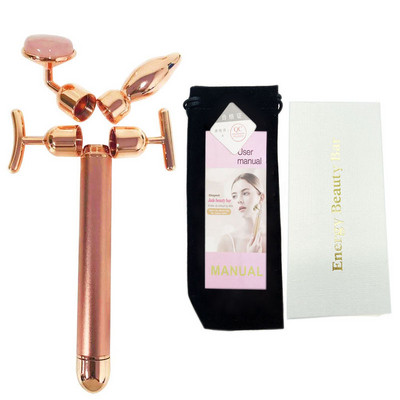 4 u 1 vibrirajući ružičasti kvarcni valjak, valjak za lice, masažer za oči Valjak od žada T/V oblika, masažer za mršavljenje Beauty Bar