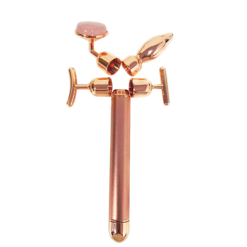 4 u 1 vibrirajući ružičasti kvarcni valjak, valjak za lice, masažer za oči Valjak od žada T/V oblika, masažer za mršavljenje Beauty Bar