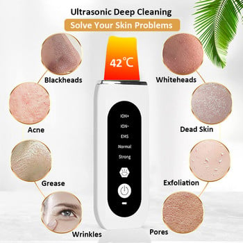 Ultrasonic Skin Scrubber Facial Shovel Deep Cleaning Remover Blackhead Face Cleanser Pore Dead Peeling Cavitation Ion EMS Lift