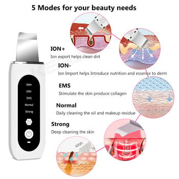 Ultrasonic Skin Scrubber Facial Shovel Deep Cleaning Remover Blackhead Face Cleanser Pore Dead Peeling Cavitation Ion EMS Lift