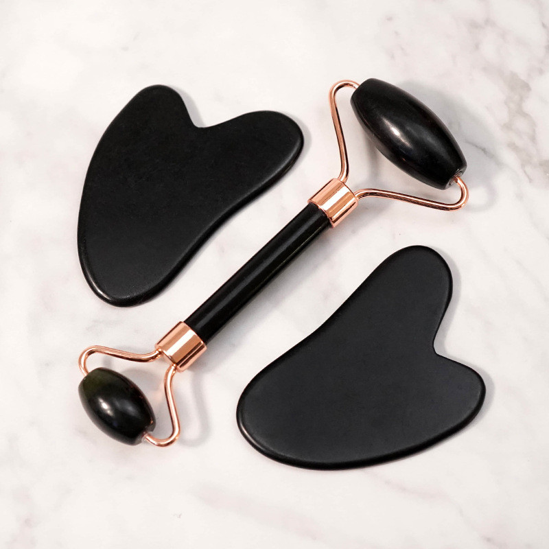 Natūralus masažuoklis veidui Guašo grandiklis veido masažuokliui Obsidian Jade Roller Guasha grandiklis veidui Microniddle voleliu