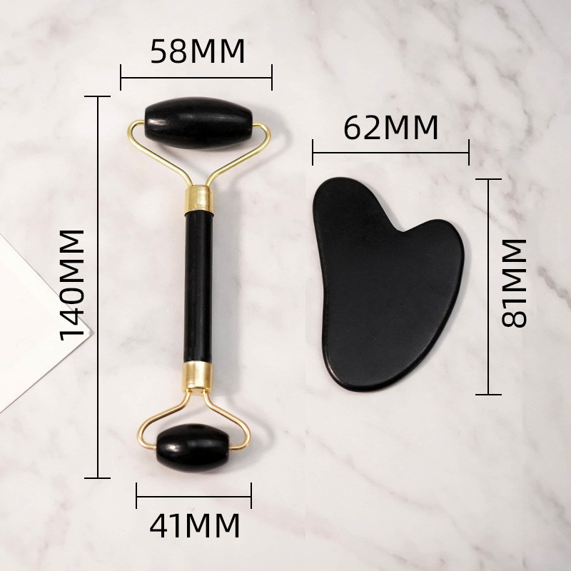 Natūralus masažuoklis veidui Guašo grandiklis veido masažuokliui Obsidian Jade Roller Guasha grandiklis veidui Microniddle voleliu