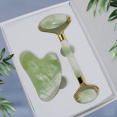 Valjak od prirodnog žada Guasha Set strugalica Masažer za lice Njega kože protiv starenja Lice Oko Oko Vrat Valjak za uljepšavanje Slim Lift Gua Sha Alat