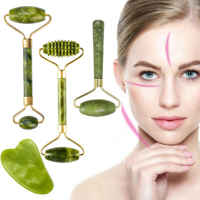 Масажор Нефритов валяк за лице Естествен нефритов камък Facial Natural Scraper Face Lifting Gua Sha Body Back Slimming Massage Roller