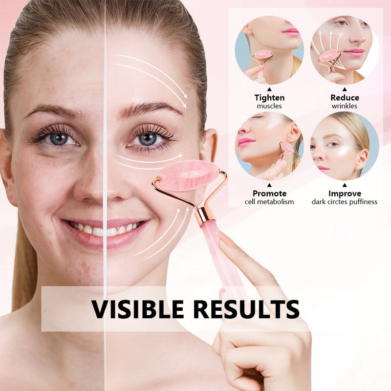 Rózsakvarc arcmasszírozó Jade Roller Gua Sha kaparókészlet Archenger természetes köves masszázseszköz bőrápoláshoz, arc liftinghez