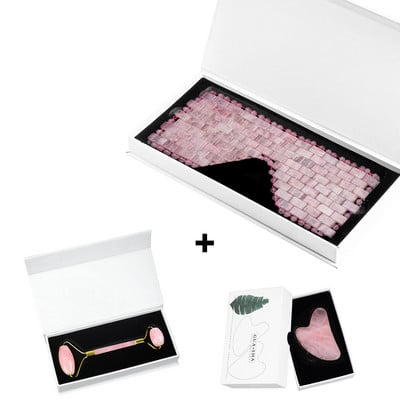 Rózsakvarc Eye Altató Maszk Arc masszírozó Jade Roller Gua Sha Scraper Eyes Relax Fade Sötét karikák Bőrápolás Szépségeszközök Ajándékok