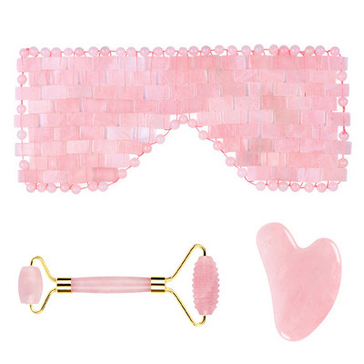 Rózsakvarc Eye Altató Maszk Arc masszírozó Jade Roller Gua Sha Scraper Eyes Relax Fade Sötét karikák Bőrápolás Szépségeszközök Ajándékok