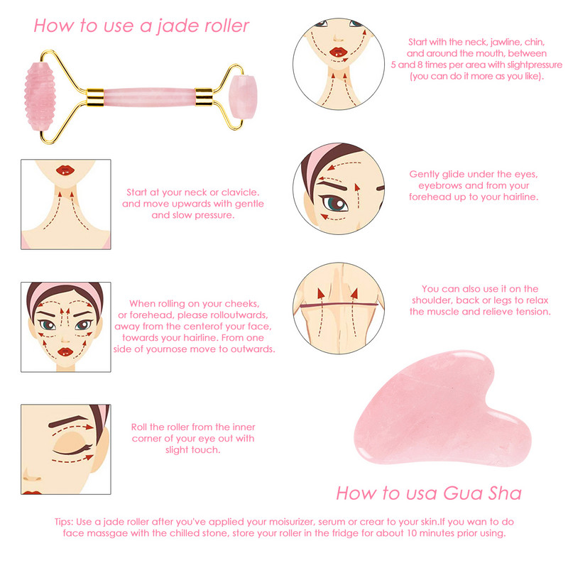 Rózsakvarc Eye Altató Maszk Arc masszírozó Jade Roller Gua Sha Scraper Eyes Relax Fade Sötét karikák Bőrápolás Szépségeszközök Ajándékok