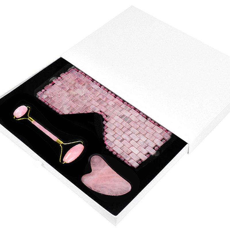 Rózsakvarc Eye Altató Maszk Arc masszírozó Jade Roller Gua Sha Scraper Eyes Relax Fade Sötét karikák Bőrápolás Szépségeszközök Ajándékok