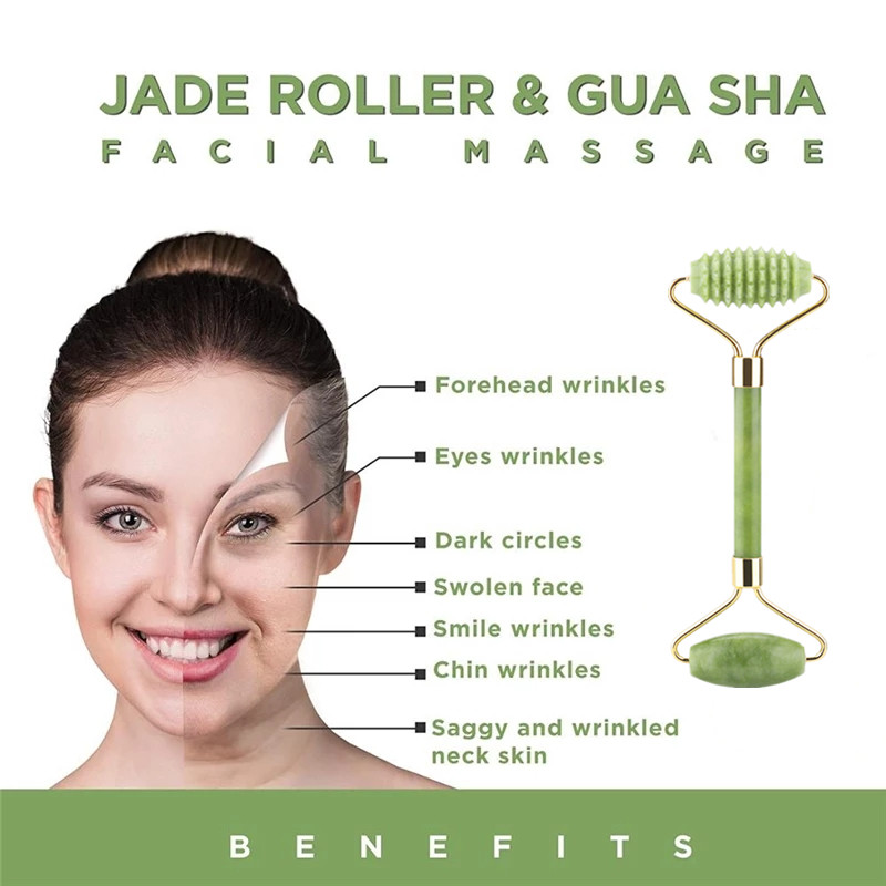Valjak za lice Njega kože Masažer za lice Valjak od žada Masaža prirodnim kamenjem za lice Oči Gua Sha Fade Wrinkles Lifting Beauty Alati