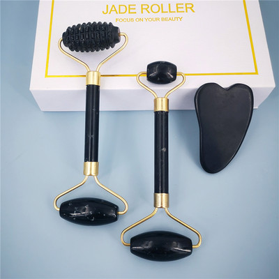 Νέο Obsidian Jade Roller Natural Massager For Face Gouache Scraper Face Massager Guasha Scrapers Microniddle Rollers Beauty Tool