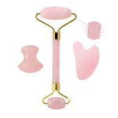 Természetes rózsakvarc henger Gua Sha Board Jade masszírozó eszközök Ránctalanító Jade Roller Gouache Kaparó Arcmasszírozó eszköz
