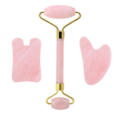 Természetes rózsakvarc henger Gua Sha Board Jade masszírozó eszközök Ránctalanító Jade Roller Gouache Kaparó Arcmasszírozó eszköz