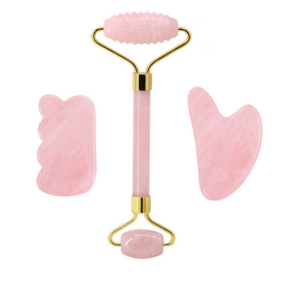 Természetes rózsakvarc henger Gua Sha Board Jade masszírozó eszközök Ránctalanító Jade Roller Gouache Kaparó Arcmasszírozó eszköz