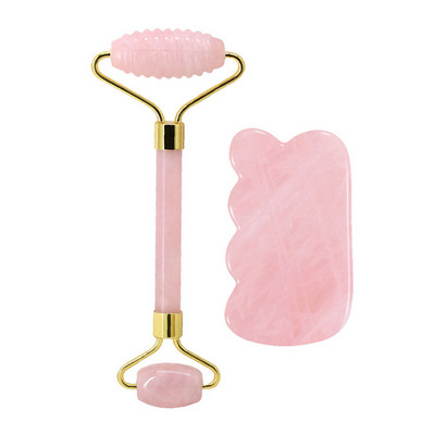 Természetes rózsakvarc henger Gua Sha Board Jade masszírozó eszközök Ránctalanító Jade Roller Gouache Kaparó Arcmasszírozó eszköz