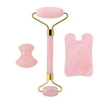 Természetes rózsakvarc henger Gua Sha Board Jade masszírozó eszközök Ránctalanító Jade Roller Gouache Kaparó Arcmasszírozó eszköz