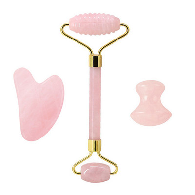 Természetes rózsakvarc henger Gua Sha Board Jade masszírozó eszközök Ránctalanító Jade Roller Gouache Kaparó Arcmasszírozó eszköz