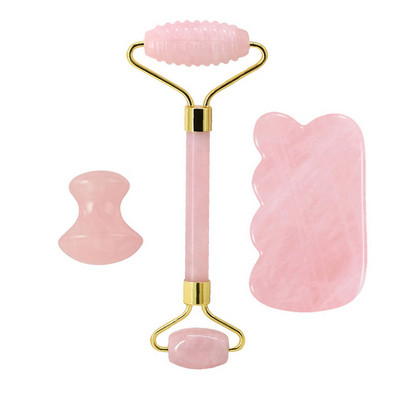 Természetes rózsakvarc henger Gua Sha Board Jade masszírozó eszközök Ránctalanító Jade Roller Gouache Kaparó Arcmasszírozó eszköz