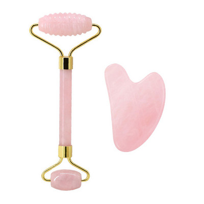 Természetes rózsakvarc henger Gua Sha Board Jade masszírozó eszközök Ránctalanító Jade Roller Gouache Kaparó Arcmasszírozó eszköz
