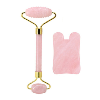 Természetes rózsakvarc henger Gua Sha Board Jade masszírozó eszközök Ránctalanító Jade Roller Gouache Kaparó Arcmasszírozó eszköz