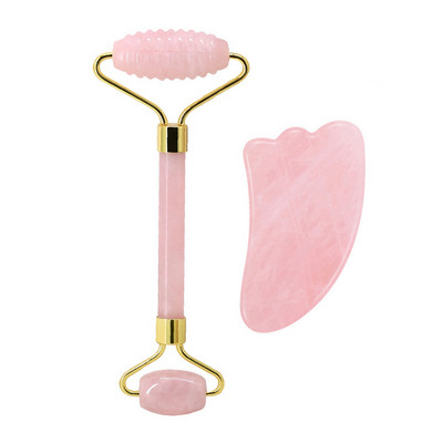 Természetes rózsakvarc henger Gua Sha Board Jade masszírozó eszközök Ránctalanító Jade Roller Gouache Kaparó Arcmasszírozó eszköz
