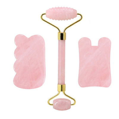 Természetes rózsakvarc henger Gua Sha Board Jade masszírozó eszközök Ránctalanító Jade Roller Gouache Kaparó Arcmasszírozó eszköz