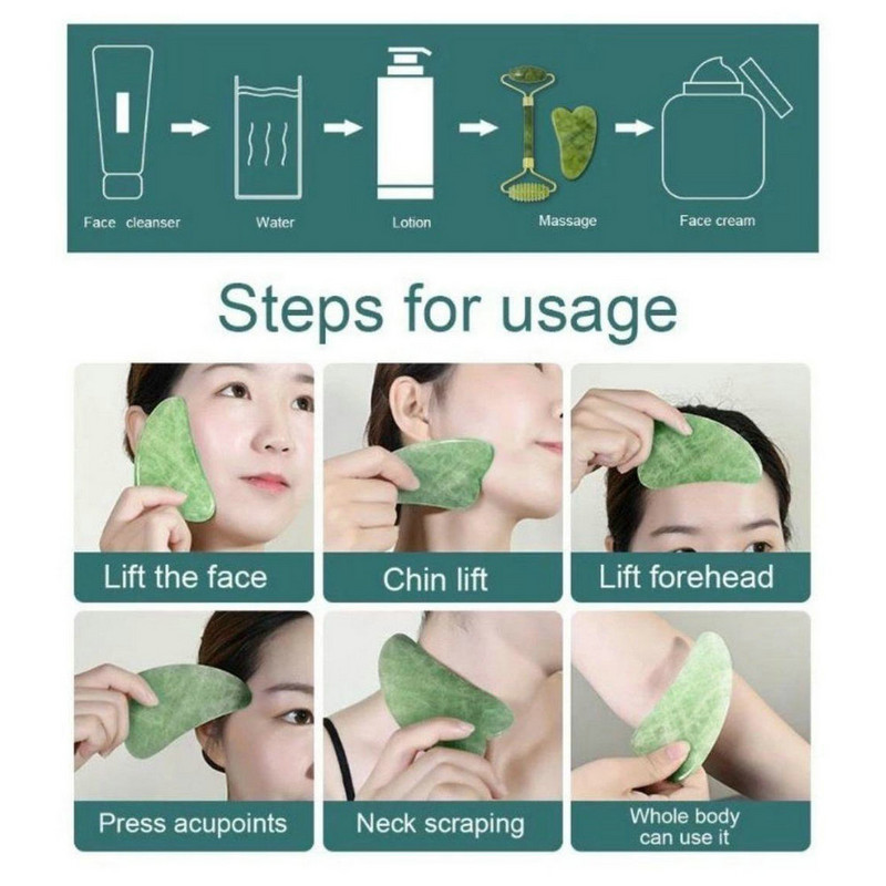 Valjak od prirodnog žada Gua Sha Massager Set alata za lice Set valjaka za gvaš struganje Njega kože lica Ljepota Zdravlje Alati za masažu