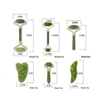 Естествен нефритов валяк Gua Sha Комплекти Масажор за лице Гваш Скрепер Ролер Комплект Красота Здраве Грижа за кожата на лицето Инструменти за масаж на тялото