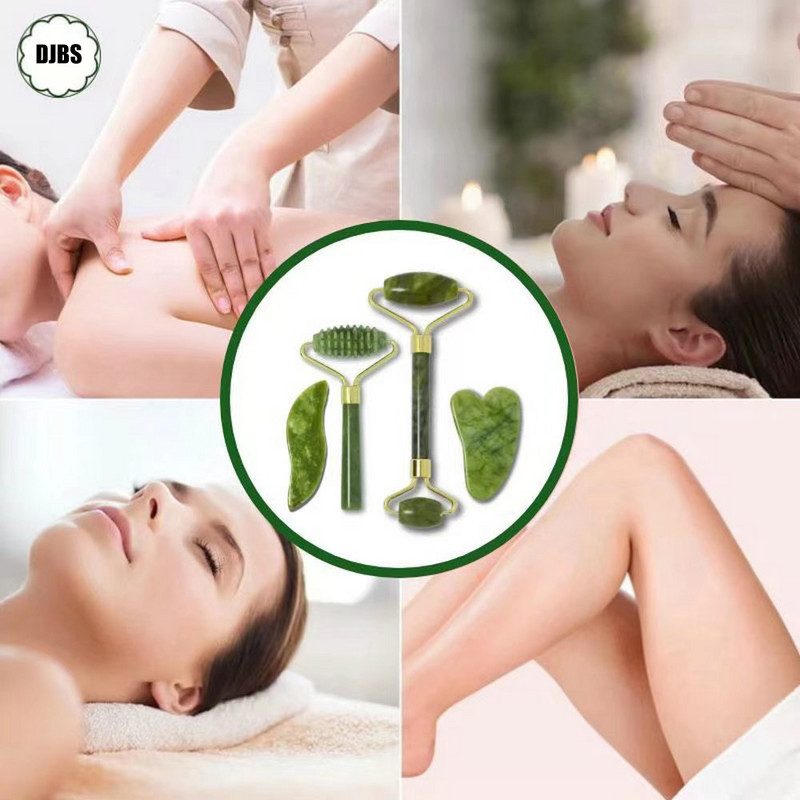 Természetes jade henger Gua Sha készletek masszírozó arcra Gouache kaparó hengerkészlet Szépség egészség Arcbőr ápolás Testmasszázs eszközök