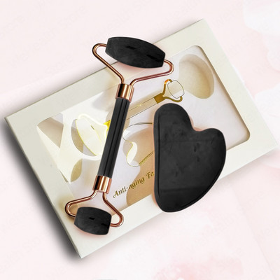 Rózsakvarc Természetes Gua Sha Jade Roller Beauty Skin Care Set Masszírozó Arc Gouache Kaparó Arc Lifting Szépség Masszázs eszköz
