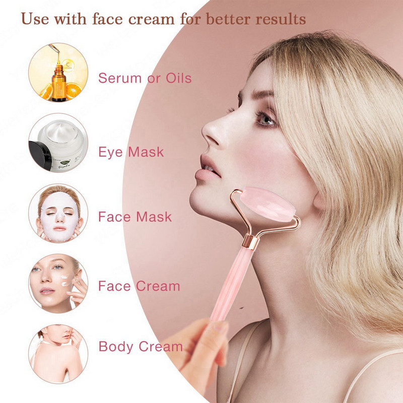 Rózsakvarc Természetes Gua Sha Jade Roller Beauty Skin Care Set Masszírozó Arc Gouache Kaparó Arc Lifting Szépség Masszázs eszköz