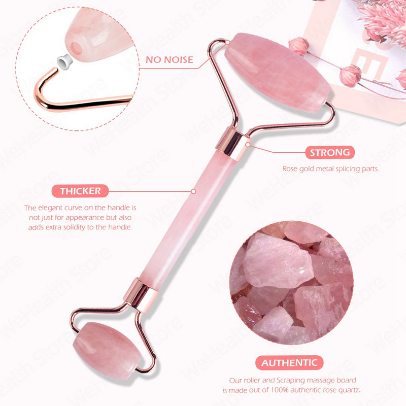 Rózsakvarc Természetes Gua Sha Jade Roller Beauty Skin Care Set Masszírozó Arc Gouache Kaparó Arc Lifting Szépség Masszázs eszköz
