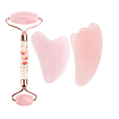 Arcmasszírozó Jade Roller Gua Sha készlet virágos gouache kaparóval az archoz Jade Stone arcmasszírozó görgő a nyak szemek testmasszírozójához