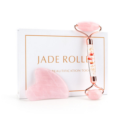 Arcmasszírozó Jade Roller Gua Sha készlet virágos gouache kaparóval az archoz Jade Stone arcmasszírozó görgő a nyak szemek testmasszírozójához