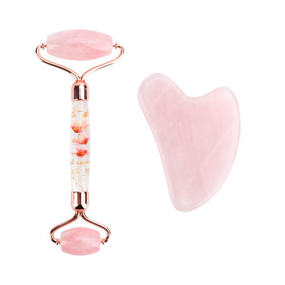 Arcmasszírozó Jade Roller Gua Sha készlet virágos gouache kaparóval az archoz Jade Stone arcmasszírozó görgő a nyak szemek testmasszírozójához