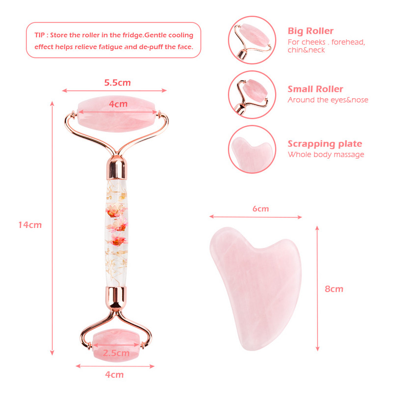 Arcmasszírozó Jade Roller Gua Sha készlet virágos gouache kaparóval az archoz Jade Stone arcmasszírozó görgő a nyak szemek testmasszírozójához