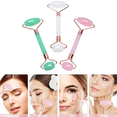 Arcmasszázs Jade Roller Rózsakvarc Természetes Kő Gua Sha Slimmer Lift Ránctalanító Dupla áll eltávolító Szépségápolás Karcsúsító